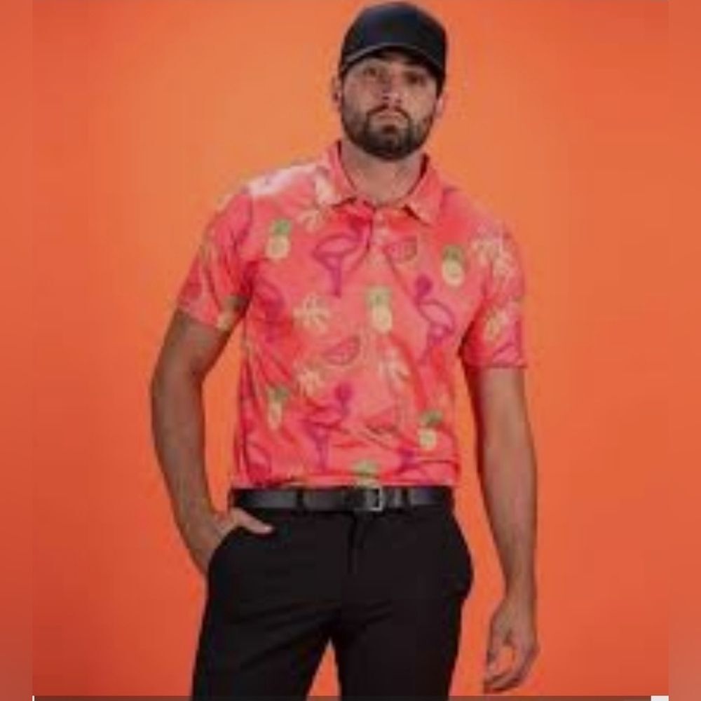 Proud 90 Orange Short Sleeves Golf Shirt Top Size S Flamingo Tropical *